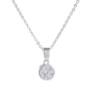 Grá Collection Silver Plated Cubic Zirconia Clover Design In Circle Pendant